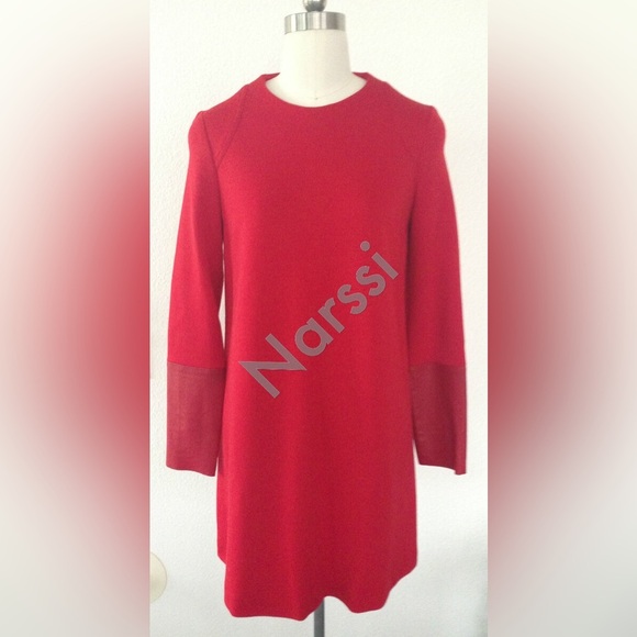 Joseph Wool Red Bishop Sleeve Crew Neck Sweater Dress - Picture 1 of 5